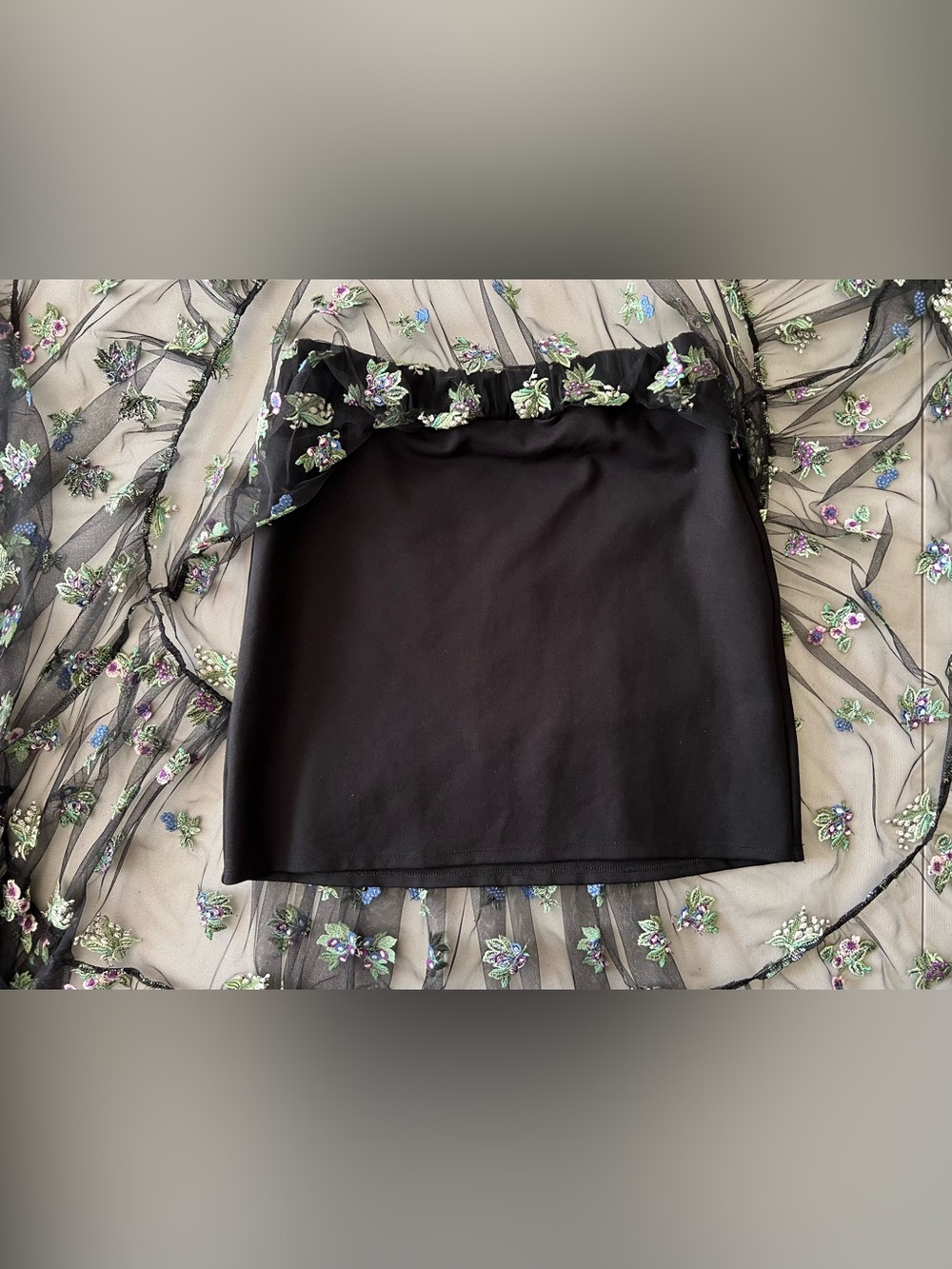 Maeve Anthropologie Sheer Embroidered Maxi Skirt Black Floral Tulle Size M - Picture 8 of 13